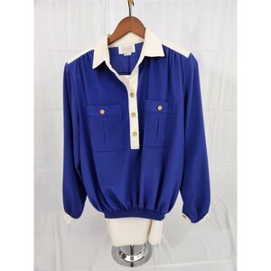 Da Rue Skirt Set Size 10 Blue White 2 Piece A-Line Pullover Blouse‎ Vintage 90s